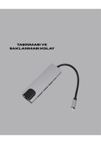 Type C Dönüştürücü - 2 Usb3.0, Sd/ms, 4k Hdmı & Rj45 İle Profesyonel Kullanım