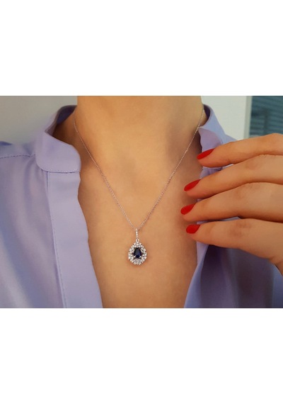 Sirius Pırlanta Ve Damla Safir Taşlı Anturaj Kolye 0823P0027