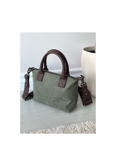 Nura Collection Haki Yeşili Keten Kadın Mini Mektup Model El Ve Omuz Çantası Haki - 851608308 Haki