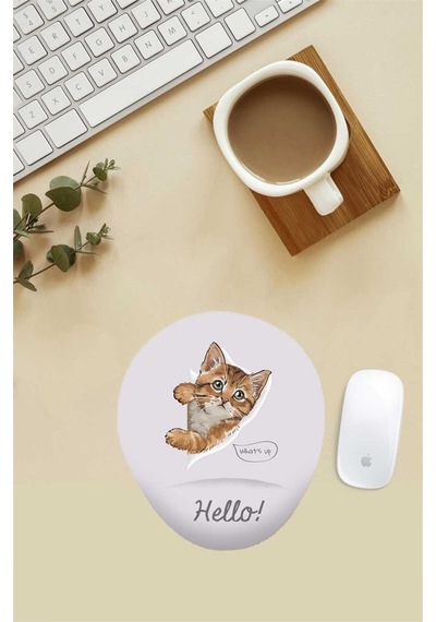 Hello Kedi Desenli Bilek Destekli Mouse Pad Mousepad