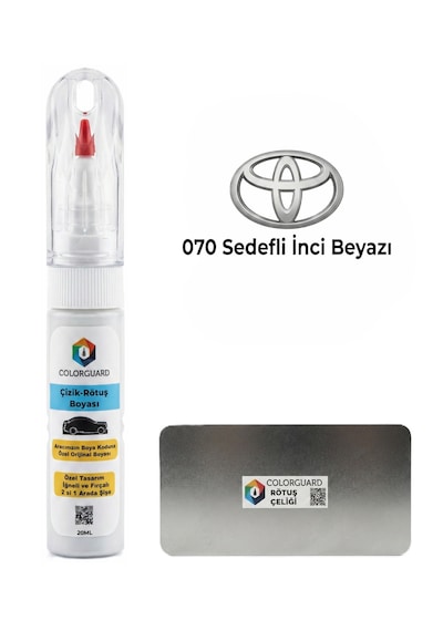 Toyota 070 Sedefli İnci Beyazı 1.kat İğneli Ve Fırçalı Özel Tasarım Şişe Rötuş Boyası Ve Profesyonel Rötuş Çeliği Seti