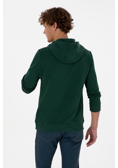 U.S. Polo Assn. Erkek Regular Fit Kapüşonlu Koyu Yeşil Basic Sweatshirt 50315663-VR079