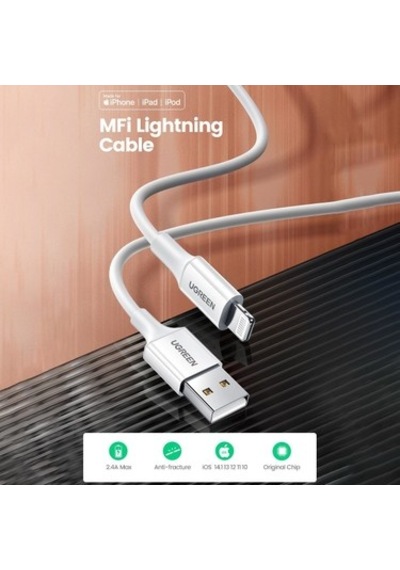 Ugreen Lightning - Usb-a Mfi Sertifikalı İphone Hızlı Şarj Kablosu, 1 M, Siyah,