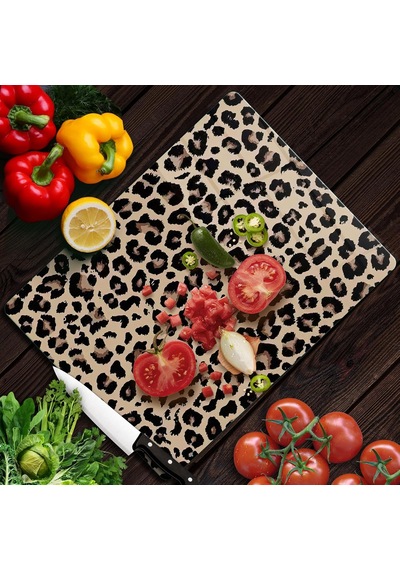 Tr Cam Kesme Tahtası Ve Sunumluk Leopar Desenli 20 X 30 Cm Genel