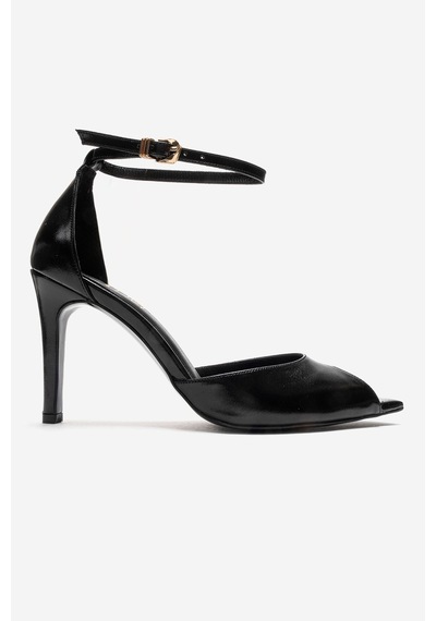 Luvishoes Dona Siyah Cilt Kadın İnce Topuklu Ayakkabı
