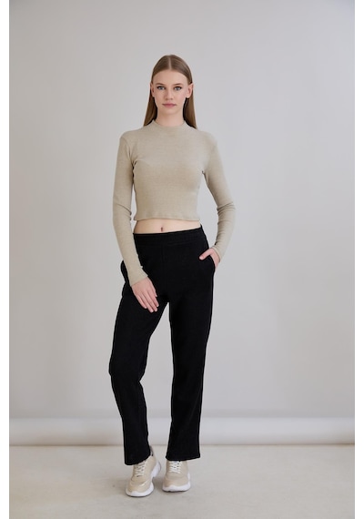 Sortie Collection Simli Örme Pantolon Siyah