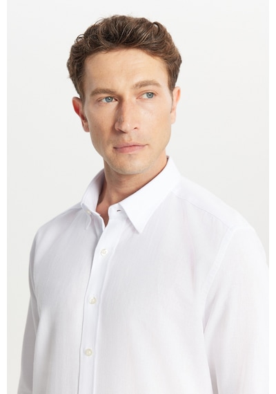 Altınyıldız Classıcs Erkek Beyaz %100 Pamuklu Slim Fit Gizli Düğmeli Yaka Armürlü Gömlek