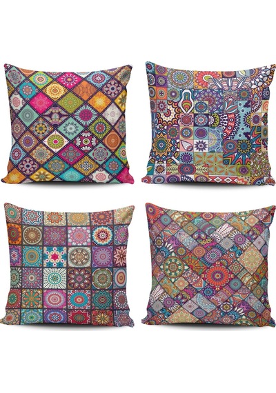 Etnik Desenli Modern 4 Lü Kombin Kırlent Kılıfı (490888757)