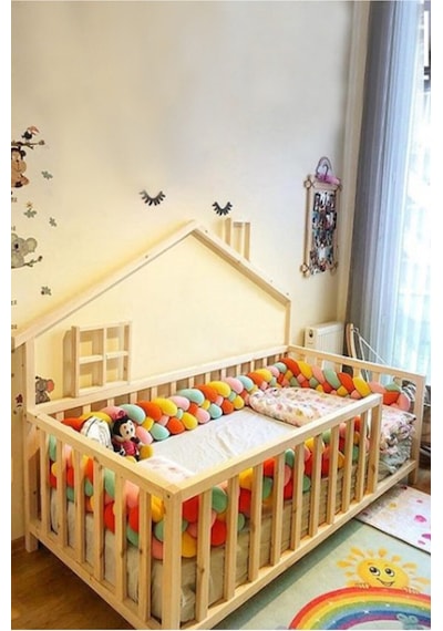 Köşk_Mobilya Masal Montessori Bebek Ve Çocuk Karyolası Doğal Ahşap Yatak