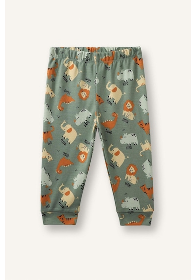 Defacto Baskılı Uzun Kollu Üst Lastikli Paça Alt 2li Pijama Takımı Erkek Bebek I1436a526augn1107 Yeşil-gn1107