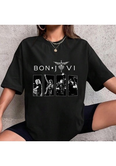 Brz Collectıon Brz Collection Unisex Oversize Bon Jovi T-shirt Siyah