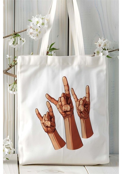 Art Hediye Rock Music Baskılı Bez Çanta Kişiye Özel Model 3 Çok Renkli