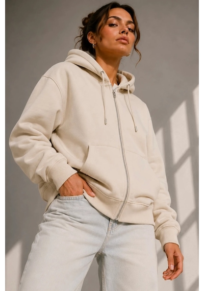 Bb Butik Basic Kadın Oversize Fermuarlı Kapüşonlu Sweatshirt Üç İplik Sweatshirt Hırka My3535 Ekru Bb Butik Basic Kadın Oversize Fermuarlı Kapüşonlu Sweatshirt Üç İplik Sweatshirt Hırka My3535 Ekru