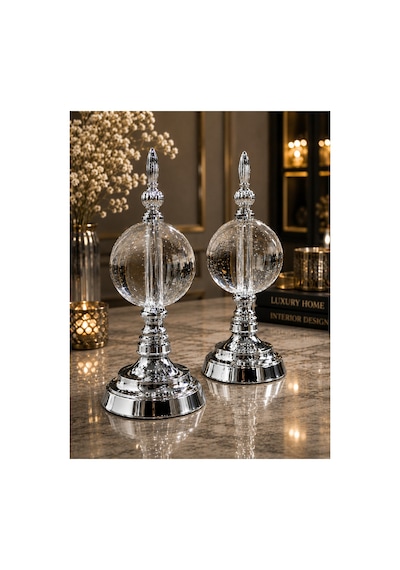 Sleep Nova Silver Crystal Cam Küre Dekoratif Obje Seti
