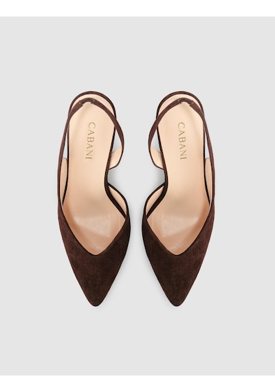 Cabani Kahverengi Süet Hakiki Deri Slingback Stiletto Kadın Ayakkabı