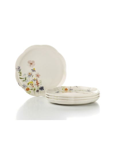 Kütahya Porselen Bone Velora 4 Parça 20 Cm Pasta Tabağı Çiçekli Çok Renkli
