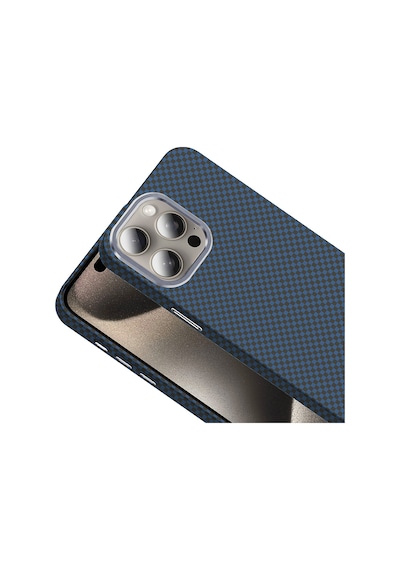Apple Uyumlu iPhone 15 Pro Max Kılıf M-safe Şarj Özellikli Karbon Fiber Görünümlü Gros Kılıf Lacivert