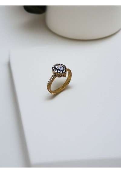 Swarovski Taşlı Su Damlası Yüzük Beyaz