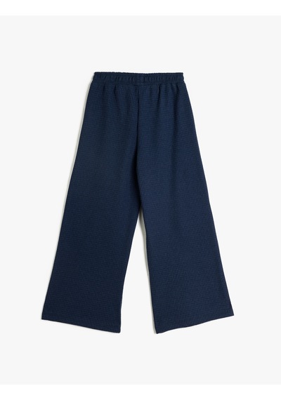 Koton Bol Paça Pantolon Rahat Kesim Beli Lastikli Dokulu Lacivert 5wkg40151ak Lacivert
