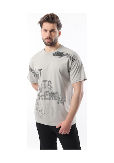 Madmext Boyalı Gri Baskılı Erkek T-shirt E7115 Boyalı Gri