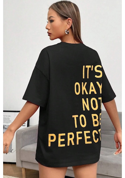 Unisex It's Okay Baskılı Tasarım Tshirt Siyah