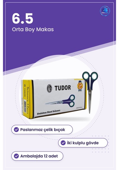 Orta Makas 6.5 Paslanmaz Çelik Kırtasiye Ofis Okul Kağıt Kesim Ev