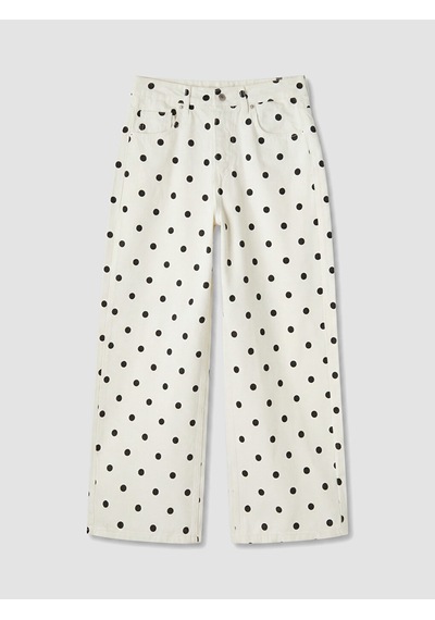 Lcw Modest Beyaz Wideleg Puantiyeli Kadın Jean Pantolon