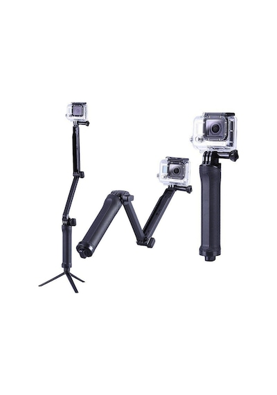 Katlanabilir 3 Way Çok Yönlü Aksiyon Kamera Gopro İle Uyumlu Tripod Monopod Siyah