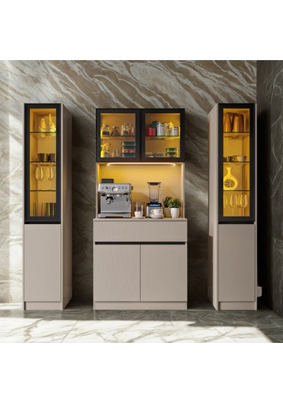 Auren Maxı Led Li Modüler Kahve Köşesi Kum Beji Mdf Kahve Dolabı, Cam Vitrinli, Geniş Depolama Alanlı Modern Kahve Istasyonu Auren Maxı Led Li Modüler Kahve Köşesi Kum Beji Mdf Kahve Dolabı, Cam Vitrinli, Geniş Depolama Alanlı Modern Kahve Istasyonu