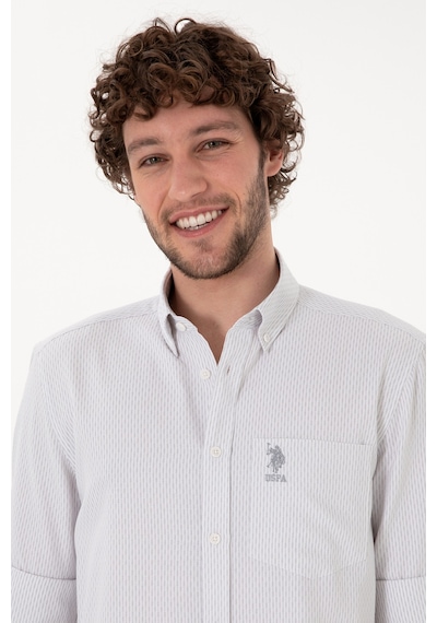 U.S. Polo Assn. Erkek Çizgili Gri Melanj Cepli Gömlek 50306288-VR109