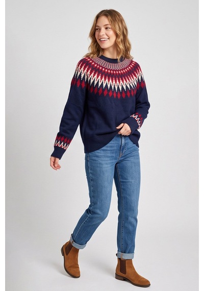 Fashion Friends Regular Fit Desenli Bisiklet Yaka Kazak Kadın Kazak 26k0083k1 Lacivert