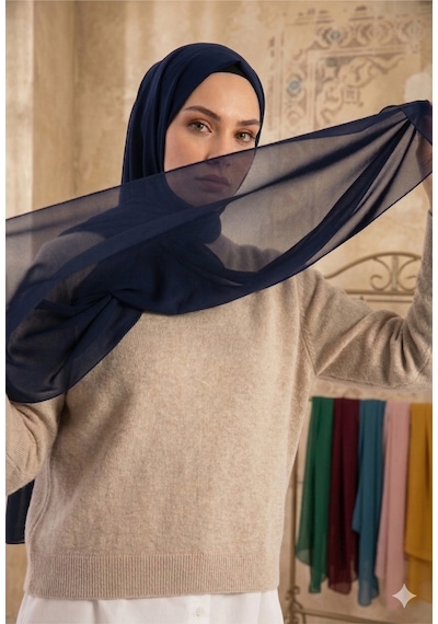 Sonbaharmoda Yüksek Kaliteli Düz Şifon Şal Şıklığı Ve Rahatlığı Bir Arada Lacivert