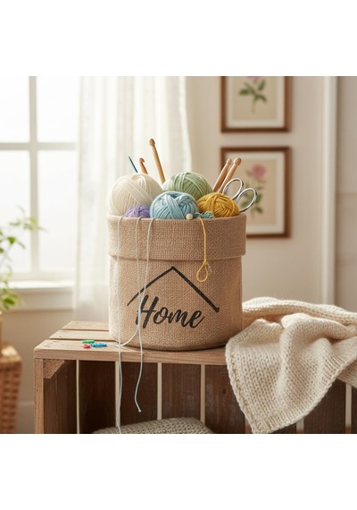Lexroo "home" Mini Jüt Saksı Kılıfı Krem Renk Katlanabilir Kumaş Bitki Sepeti Standart