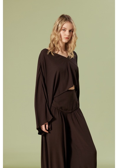 Asimetrik Kimono Kahve