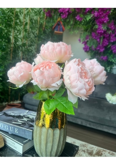 Yapay Çiçek Şakayık Tatlı Pembe 7 Güllü Büyük Boy Demet 40cm