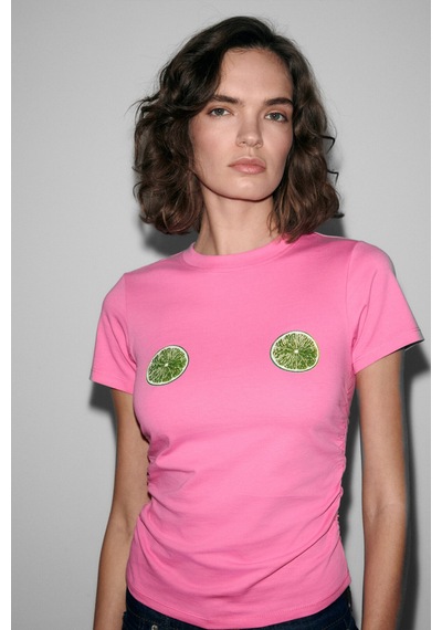 Grımelange Vunıka Kadın Yumuşak Kumaşlı Baskı Detaylı Slim Fit Pembe T-shirt Pembe Grımelange Vunıka Kadın Yumuşak Kumaşlı Baskı Detaylı Slim Fit Pembe T-shirt Pembe