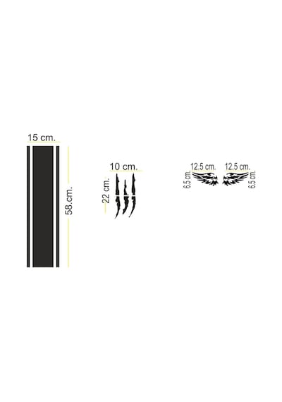 Oto Kaput-far-yan Ayna Sticker Set 3 Lü 58 15 Cm/1 Adet - 22 10 Cm/1 Adet - 12,5 6,5 Cm/sağ-sol