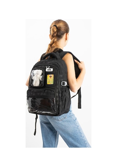 Ventis Maskotlu Unisex Okul Çantası Lise Ortaokul Sırt Çantası 43 30 Cm Çok Cepli Vnt9-a Siyah