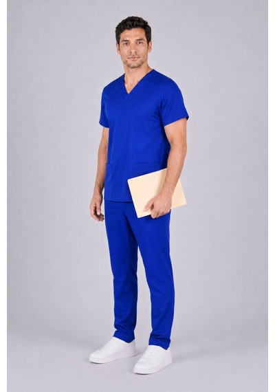 Üniforma Saks Mavi Hemşire Ve Doktor Forması Scrubs Takımı Likralı Alt Üst Üniforma Unisex Yarasa Kol Saks Mavisi