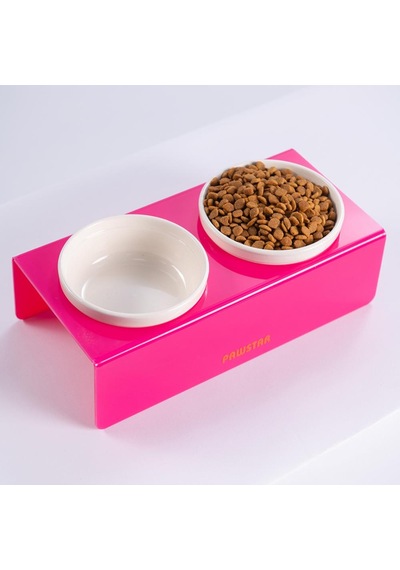 Fuşya İkili Seramik-pleksi Mama Ve Su Kabı-kedi Köpek Mama Su Kabı