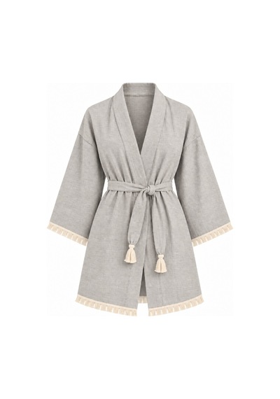 Kimono Müslin 2 Katlı Peştemal Bornoz Beden L-xl - Silver Gri