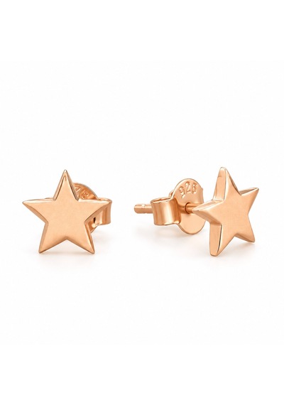 925 Ayar Gümüş Rose Gold Minimal Yıldız Tasarımlı Kadın Küpe Gümüş - Pembe