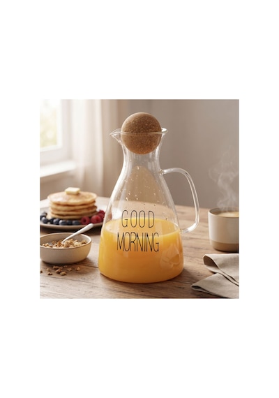 Yuvarlak Mantar Kapaklı Sürahi - 1500 Ml - Yüksek Kaliteli Cam