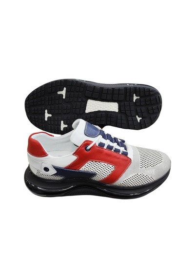 King Shoes Hakiki Deri Kalın Taban Erkek Sneaker Beyaz - Kırmızı
