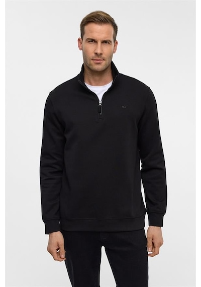 Süvari Siyah Regular Düz Yarım Balıkçı Yaka Sweatshirt Siyah