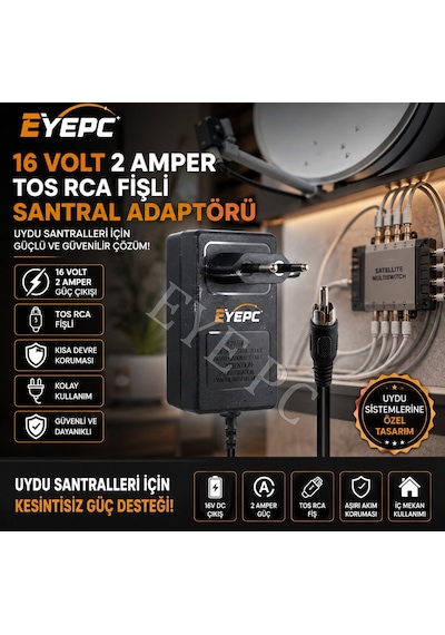 16 Volt - 2. Amper Tos Fişli Rca Yerli Üretim Priz Tipi Santral Adaptörü