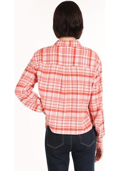 Colin's Colins Regular Fit Kareli Crop Turuncu Kadın Uzun Kol Gömlek Cl1065059 Lıght Orange Turuncu
