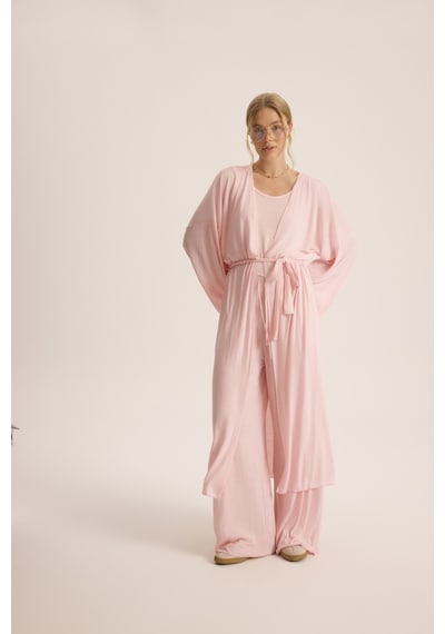 Mai Studios Co. Raina Pembe Kimono Basic Üçlü Takım Pembe