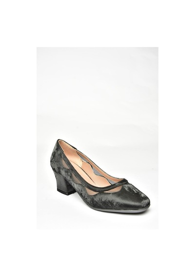 Fox Shoes U820052839 Siyah Kadife Kalın Topuklu Kadın Ayakkabı Siyah