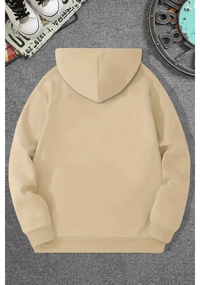 Uyguntarz Paris Baskılı Pamuklu Oversize Sweatshirt Bej